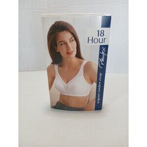 Vintage Playtex 18 Hour Bra- 46B 4693 White Floral Deluster Print Lace Accents